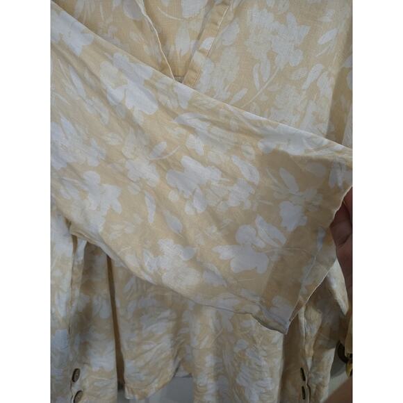 Joie Woman 2X 100 Linen Tunic Yellow Floral Side Button 3/4 Sleeve Breathable... - Picture 5 of 7